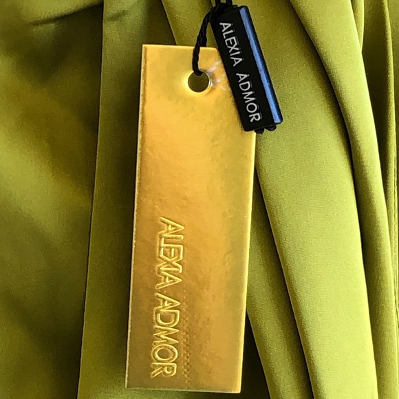 Alexia Admor Chartreuse Mock Neck Satin Midi Dress - Picture 9 of 11